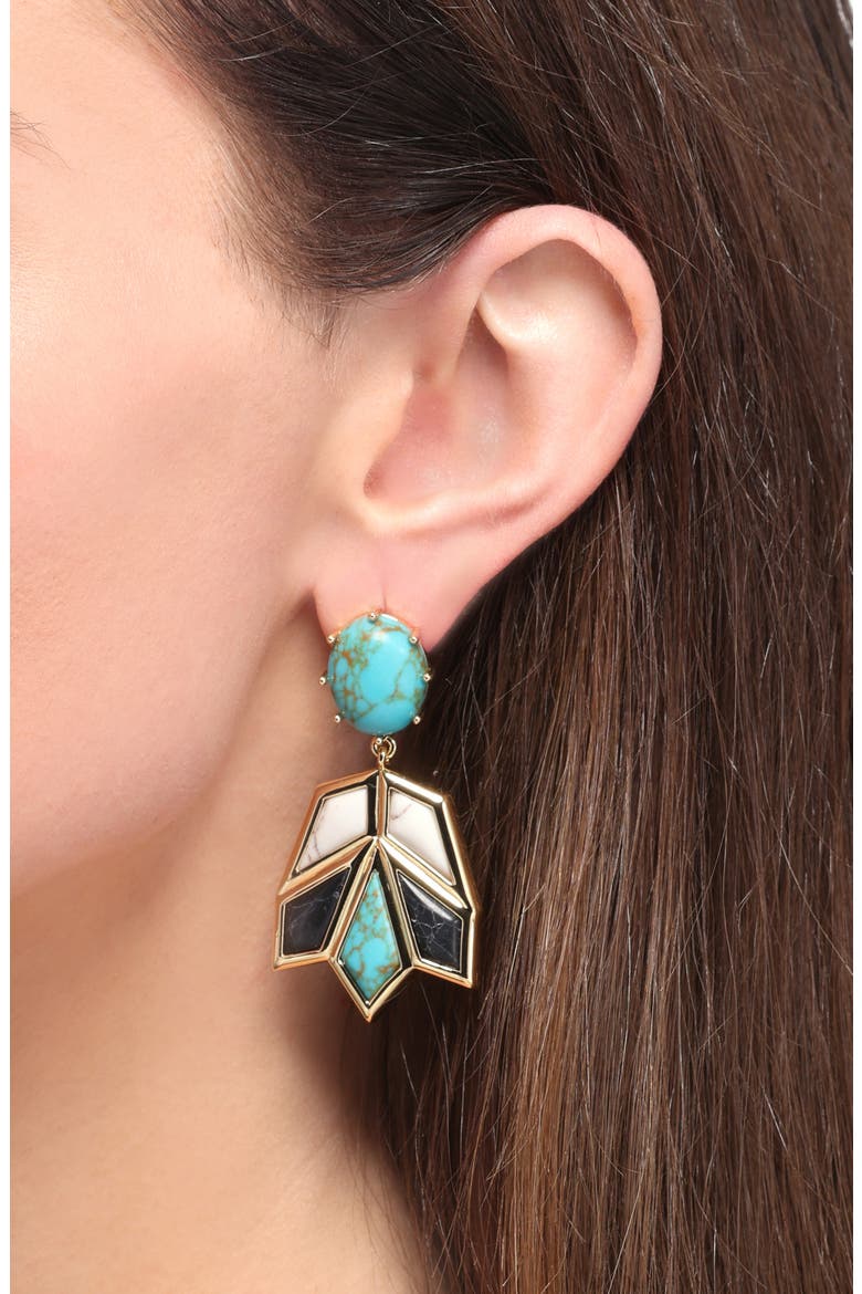 Stone Lotus Earrings, Alternate, color, ONYX TURQUOISE