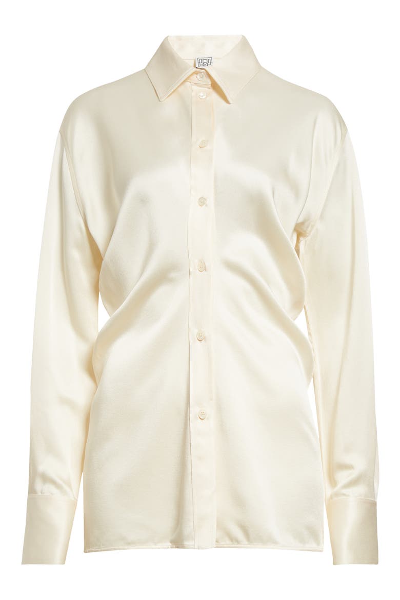 Slouch Waist Satin Button-Up Shirt, Alternate, color, MACADAMIA