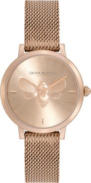 Olivia Burton Signature Bees Mesh Strap Watch, 28mm