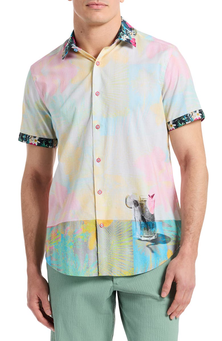 Robert Graham Haze Short Sleeve Button-Up Shirt, Main, color, Multi