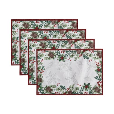 Holly Berry Flourish Holiday Fabric Placemat Set Of 4