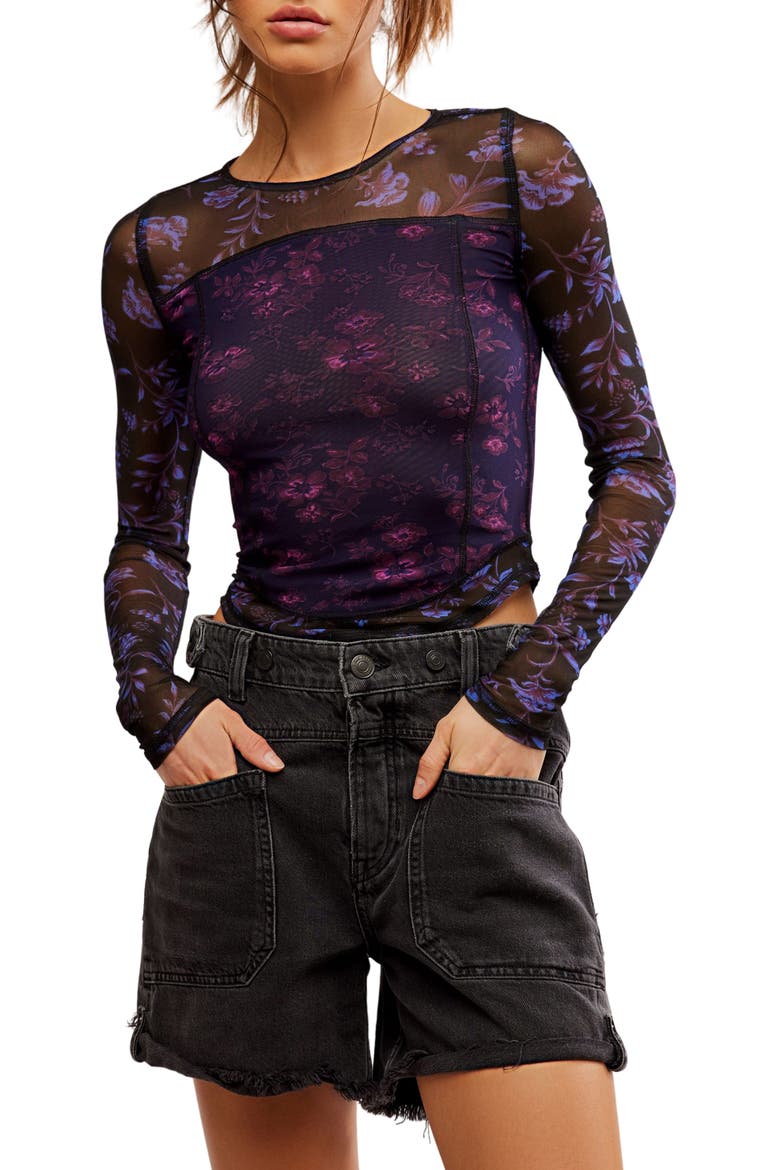 Betty's Garden Mesh Top, Main, color, MIDNIGHT  COMBO