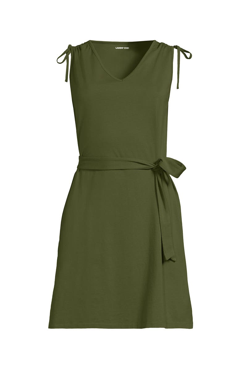 Lands' End Cotton Jersey Shoulder Tie Belted Mini Dress, Alternate, color, Artichoke