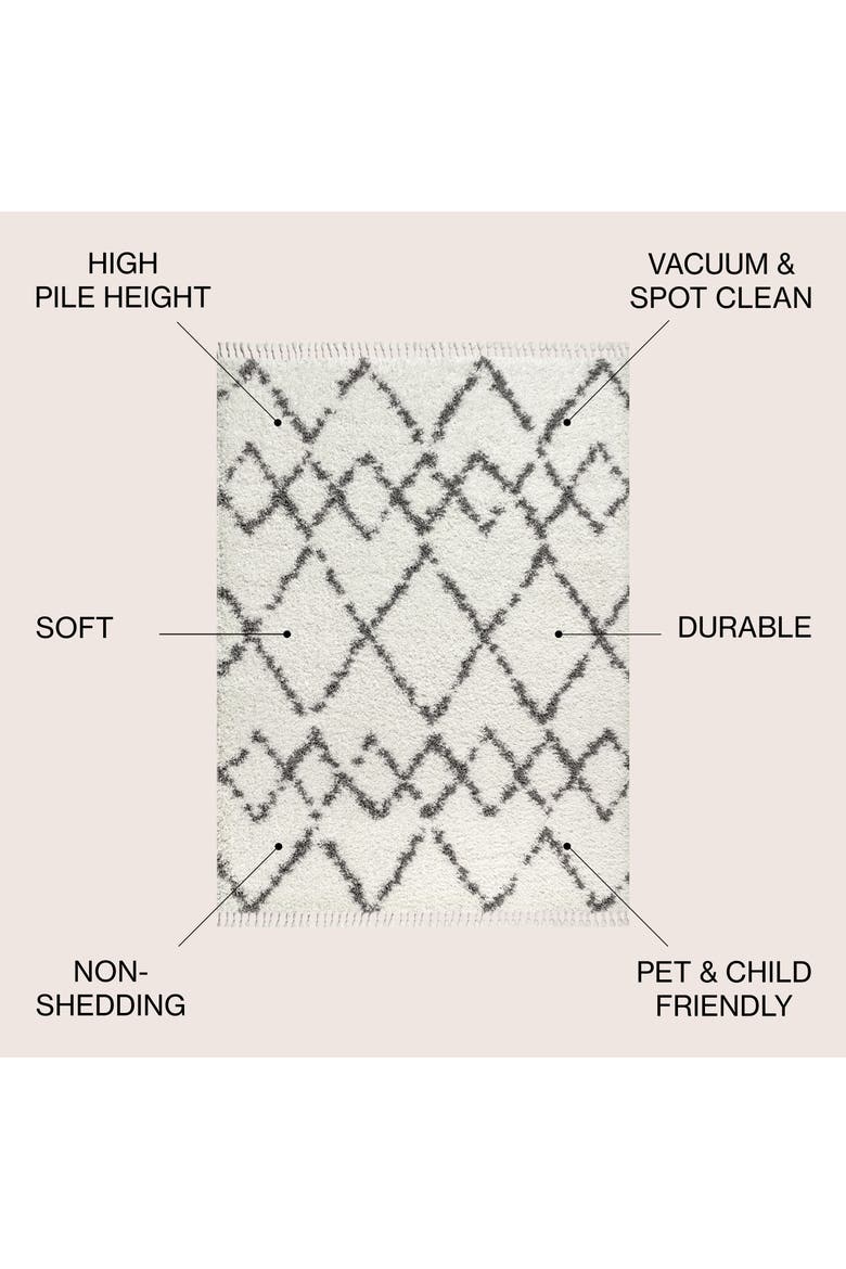 Mercer Shag Plush Tassel Moroccan  Geometric Trellis Area Rug, Alternate, color, Ivory/Gray