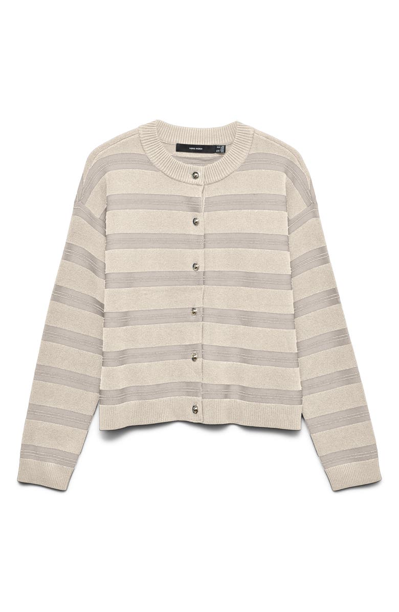 VERO MODA Stripe Button Front Crop Cardigan, Main, color, Birch Detail W. Pumi