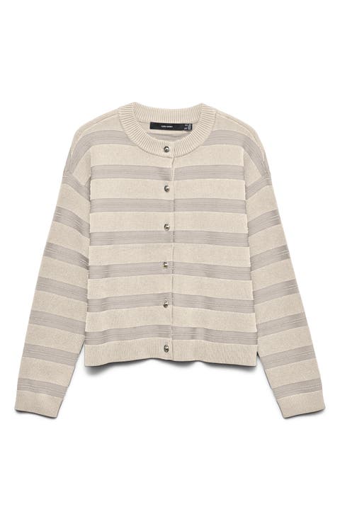 Stripe Button Front Crop Cardigan