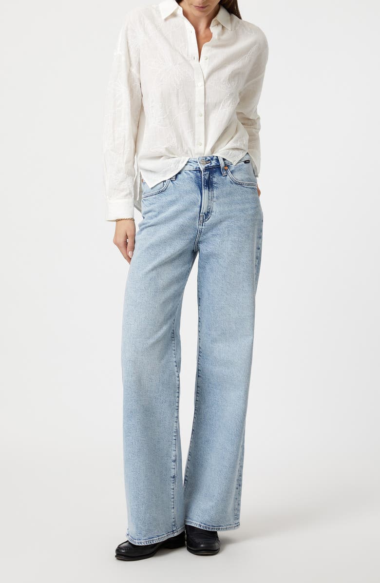 Mavi Jeans Floral Jacquard Cotton & Linen Button-Up Shirt, Alternate, color, White