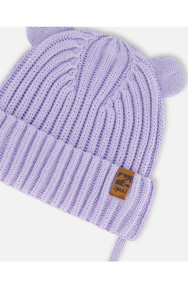 Deux par Deux Baby Girl's Baby Knit Hat With Strings Lilac, Alternate, color,