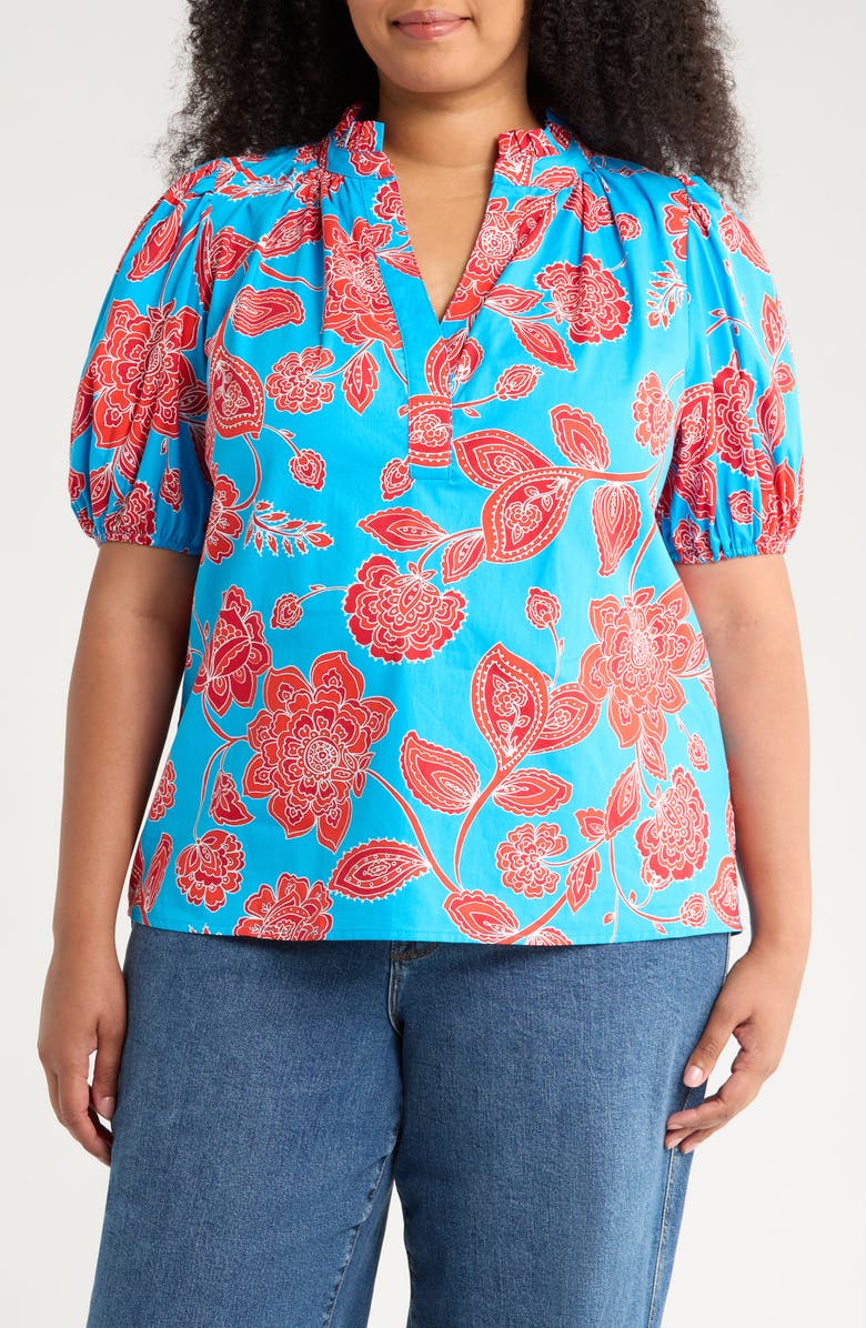 SUGARLIPS Close To You Floral Top, Main, color, Blue/ Red/ Multi
