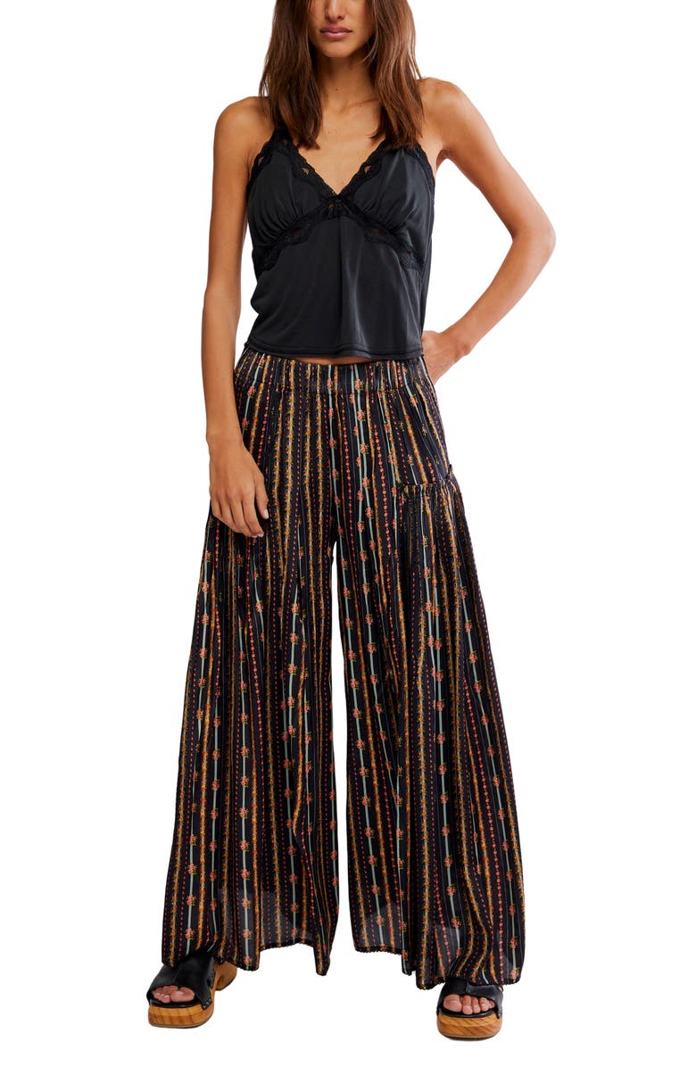 Free People So Charming Wide Leg Pants, Alternate, color, Charcoal Combo-Ditsy