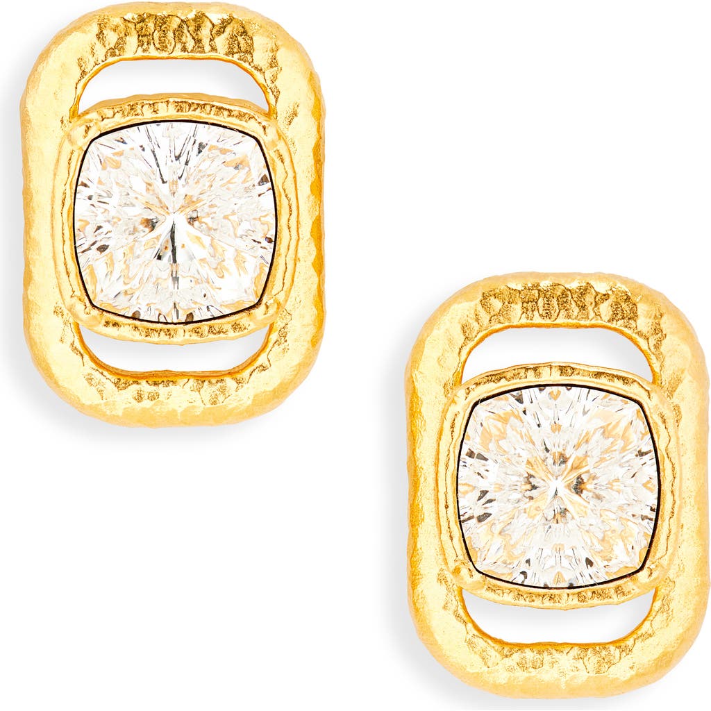 Oscar De La Renta Rectangle Crystal Stud Earrings In Gold
