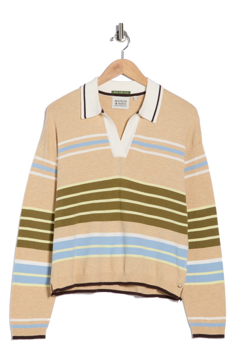 Scotch & Soda Rugby Sweater, Main, color, Oatmeal Engineered Stripe