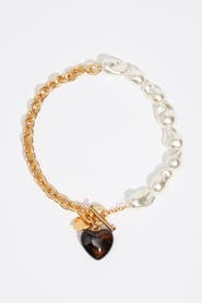 Bimba y Lola Chain Necklace with Pearl and Resin Heart