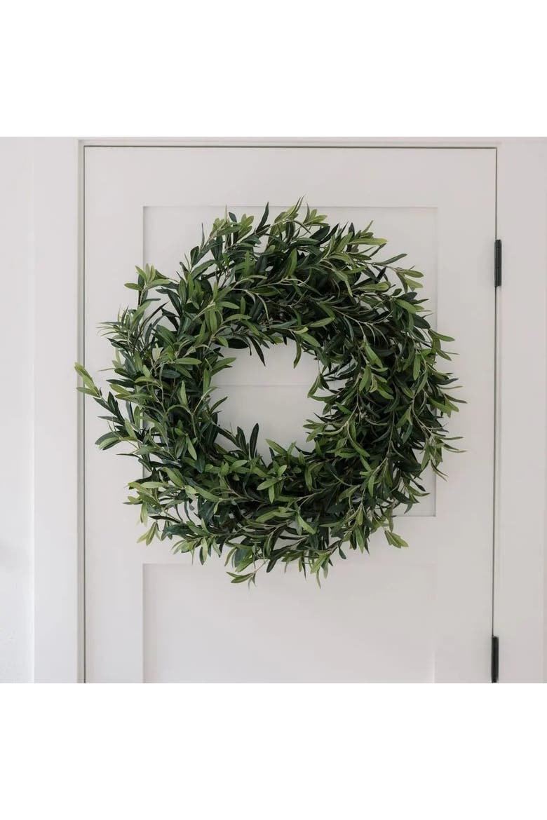 30" Artificial Olive Leaf Wreath, Main, color, Green