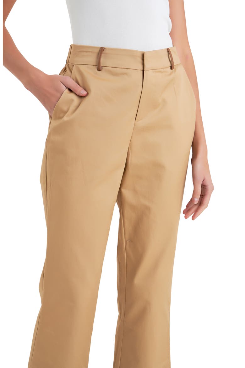 Faux Leather Trim Crop Flare Twill Pants, Alternate, color, TAN