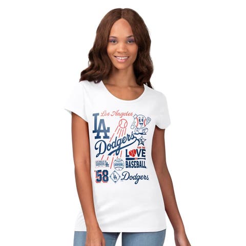 Women's G-III 4Her by Carl Banks White Los Angeles Dodgers Endzone Collage T-Shirt