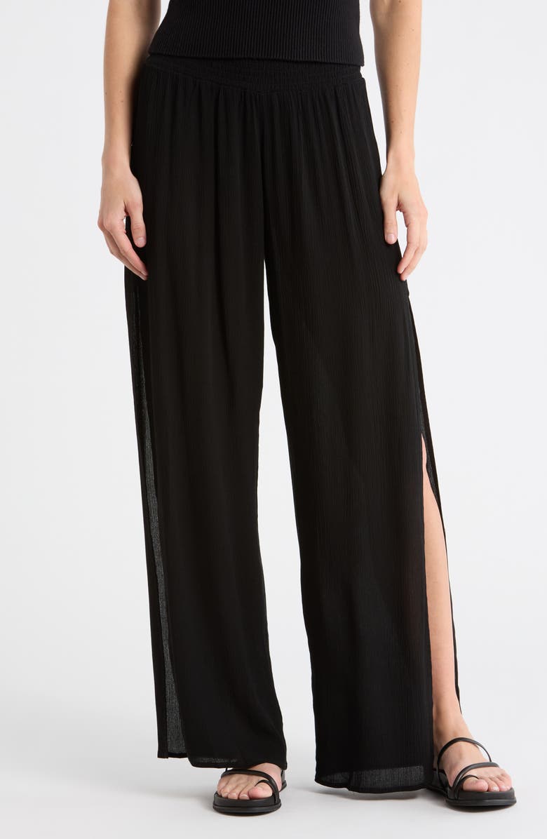 Elan Side Slit Wide Leg Cover-Up Pants, Main, color, Black
