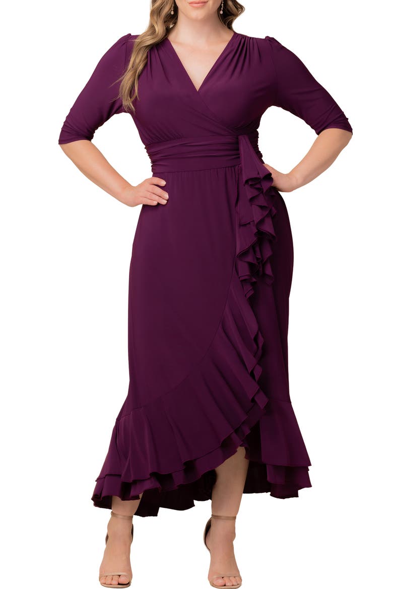 Veronica Ruffled High-Low Evening Gown, Main, color, PLUM