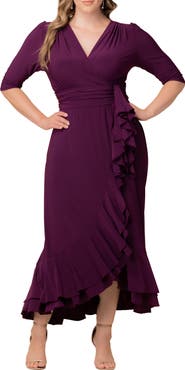 Kiyonna Veronica Ruffled High-Low Evening Gown