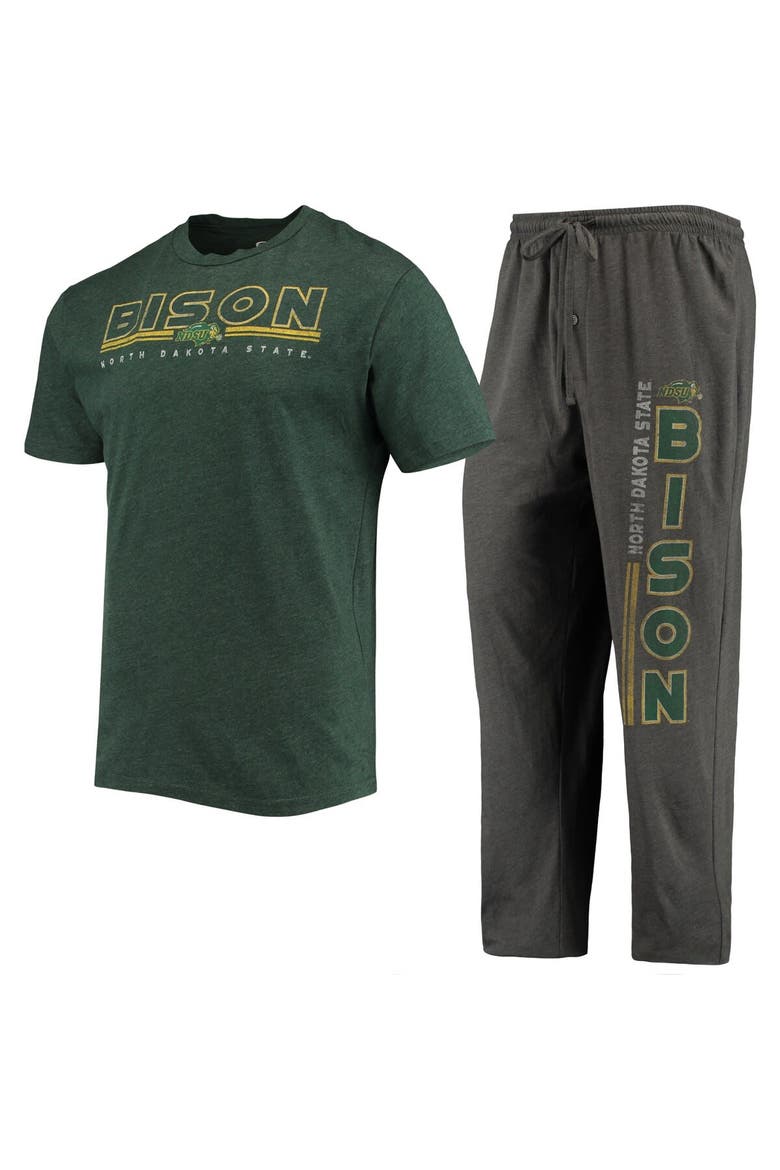 Men's Concepts Sport Heathered Charcoal/Green NDSU Bison Meter T-Shirt & Pants Sleep Set, Main, color, Heather Charcoal