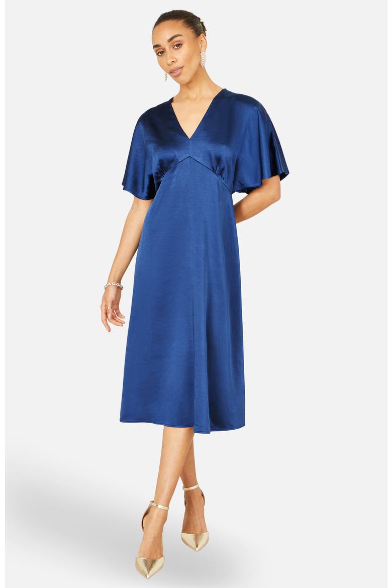 Satin Midi Dress, Alternate, color, Navy