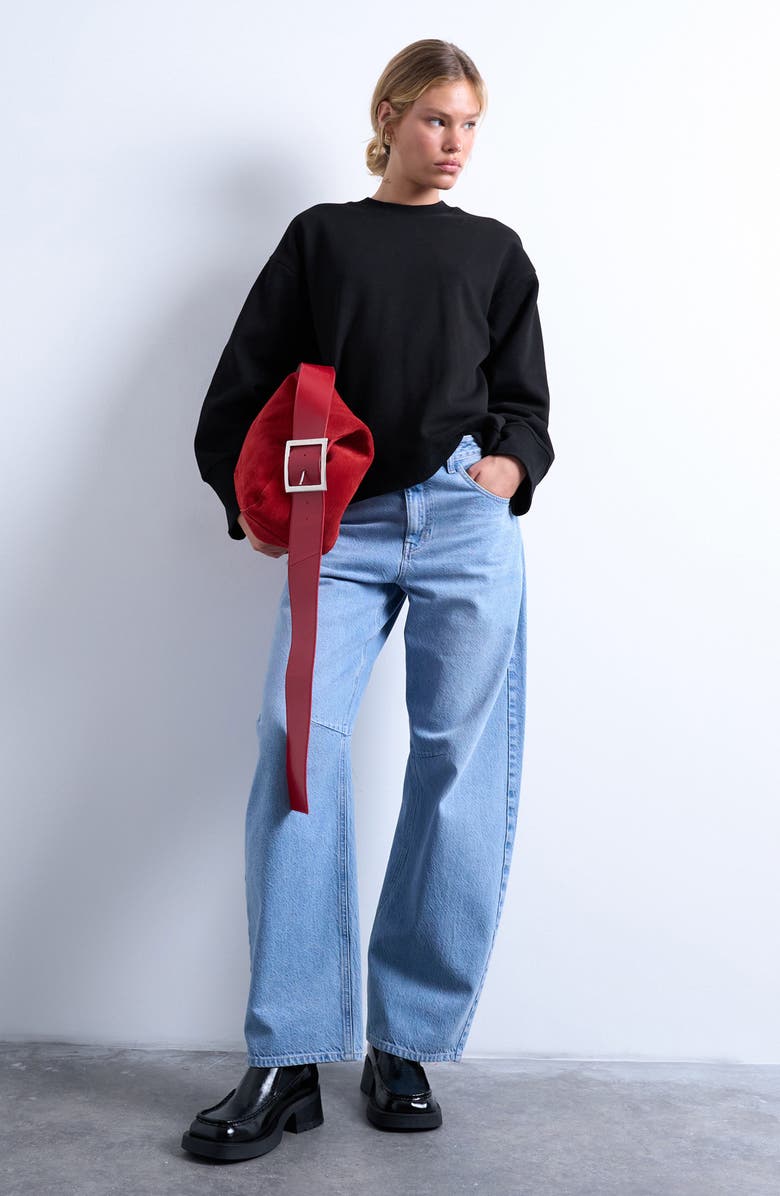 Topshop Oversize Wide Sleeve Cotton Blend Sweatshirt, Alternate, color, Black