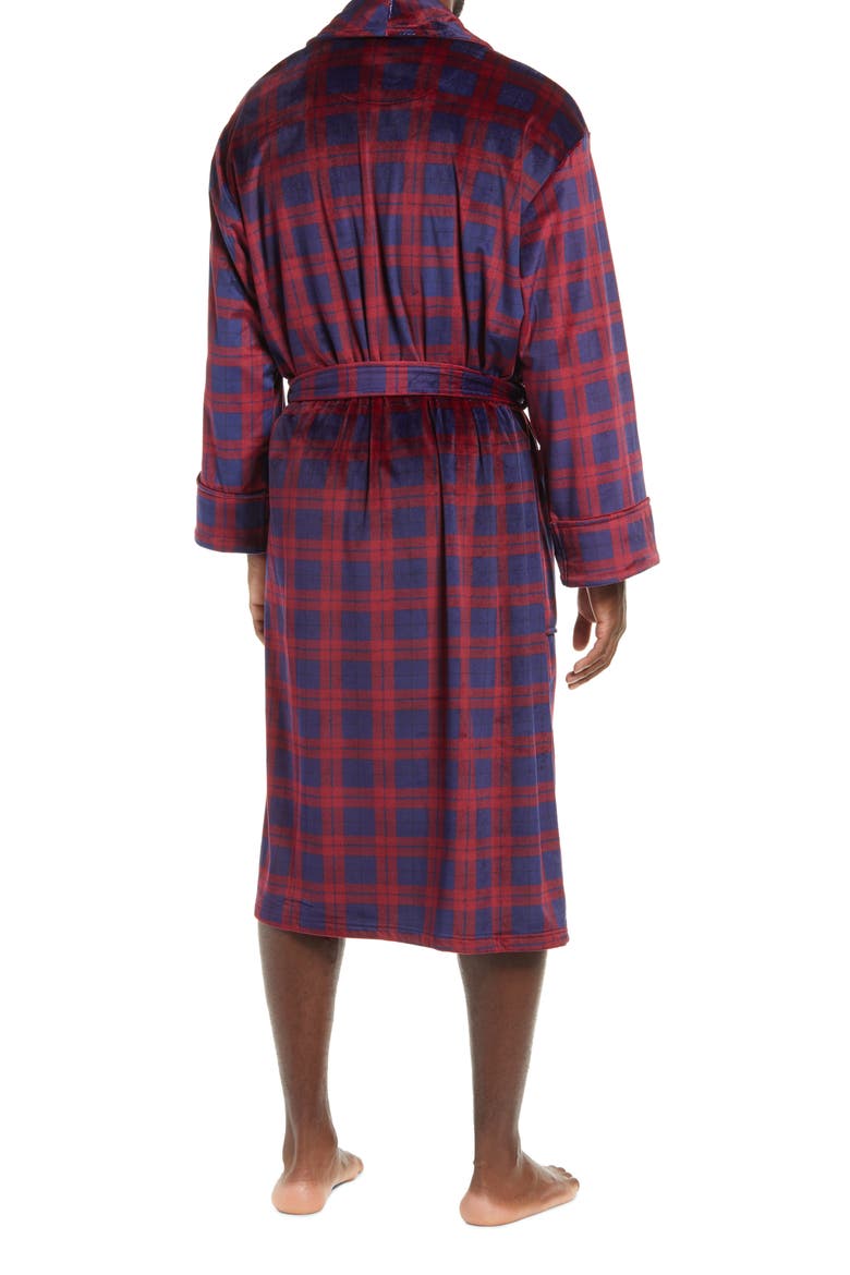 Plaid Velour Robe, Alternate, color, DARK RED/ NAVY PLAID
