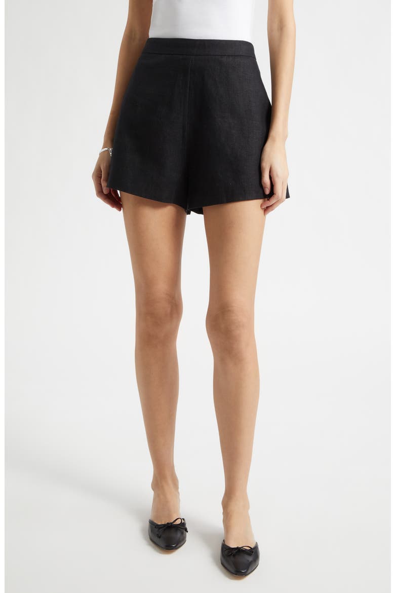 Perri Mid Rise Linen Mini Shorts, Main, color, BLACK