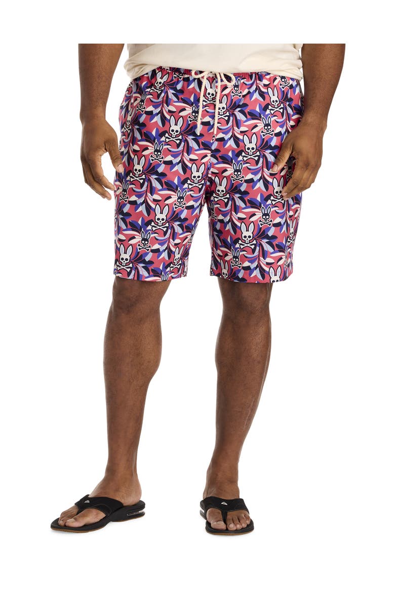 Psycho Bunny Big & Tall Florian Printed Swim Trunks, Main, color, Rubi Quartz