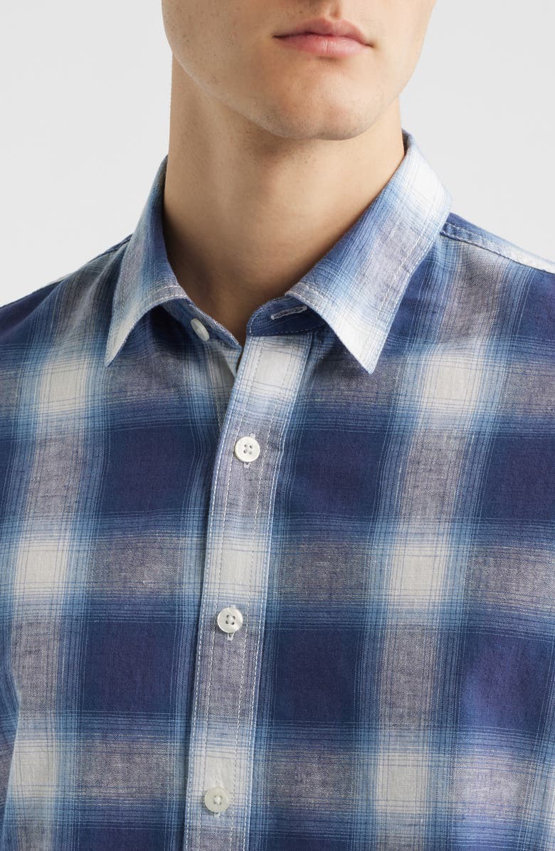 James Campbell Pamucak Regular Fit Plaid Cotton & Linen Button-Up Shirt, Alternate, color, Blue