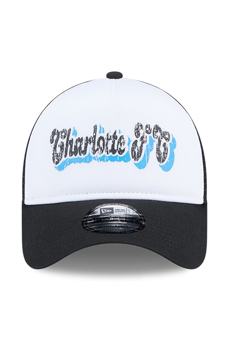Women's New Era White/Black Charlotte FC Throwback A-Frame Trucker 9FORTY Snapback Hat, Alternate, color, Black