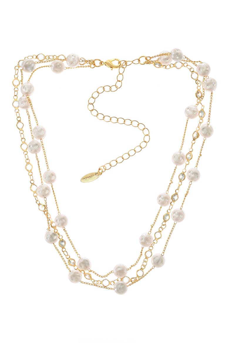 Imitation Pearl & Cubic Zirconia Layered Necklace, Main, color, GOLD