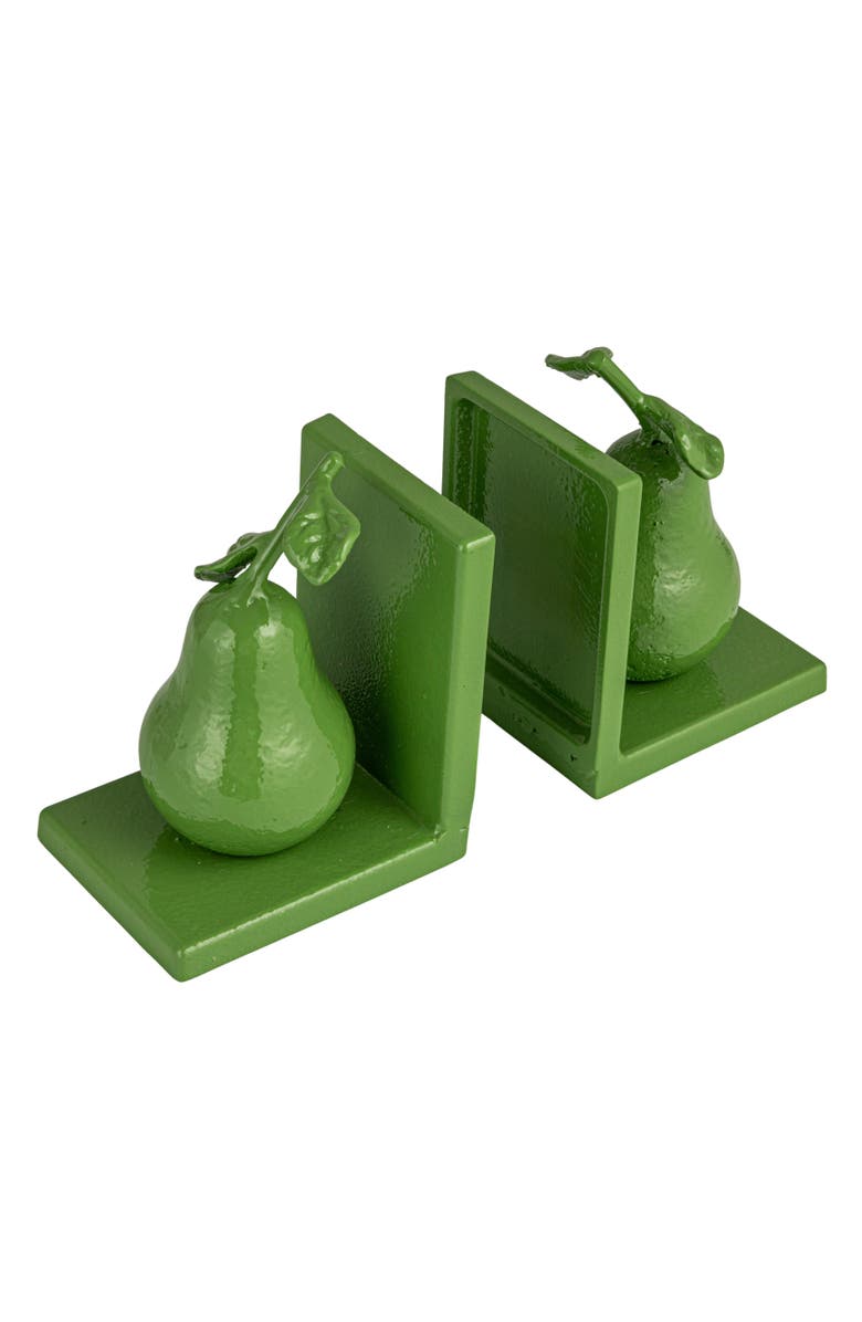 Storied Home 2-Piece Cast Metal Pear Bookends, Green, Main, color, Green
