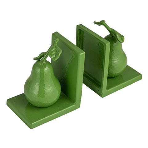 2-Piece Cast Metal Pear Bookends, Green