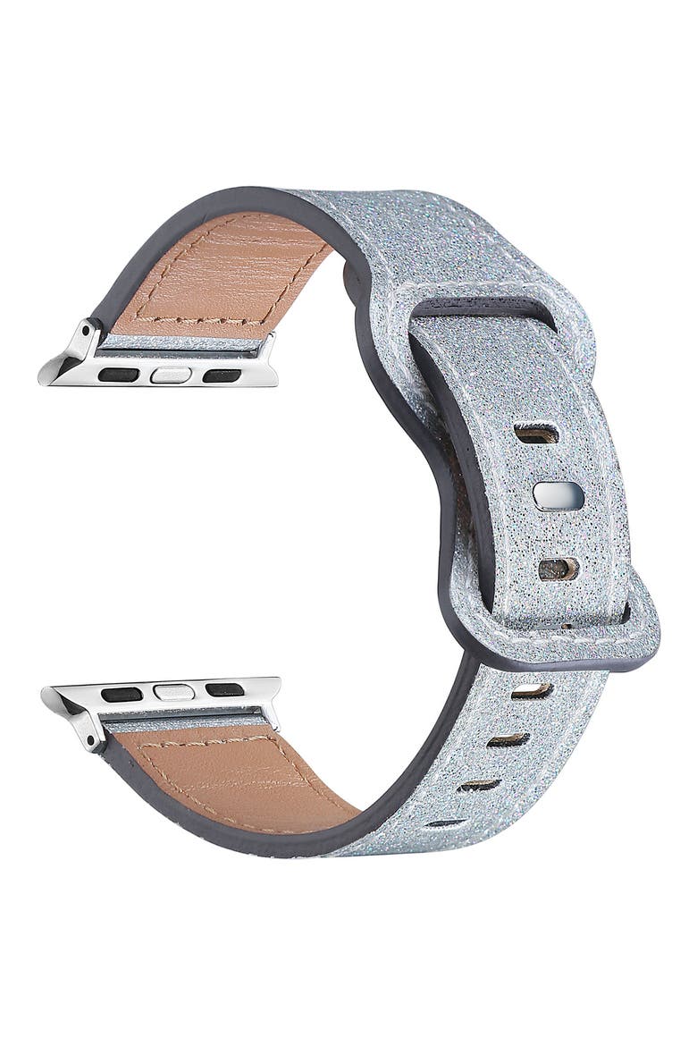 Callie Glitter Leather Apple Watch® Watchband, Alternate, color, SILVER