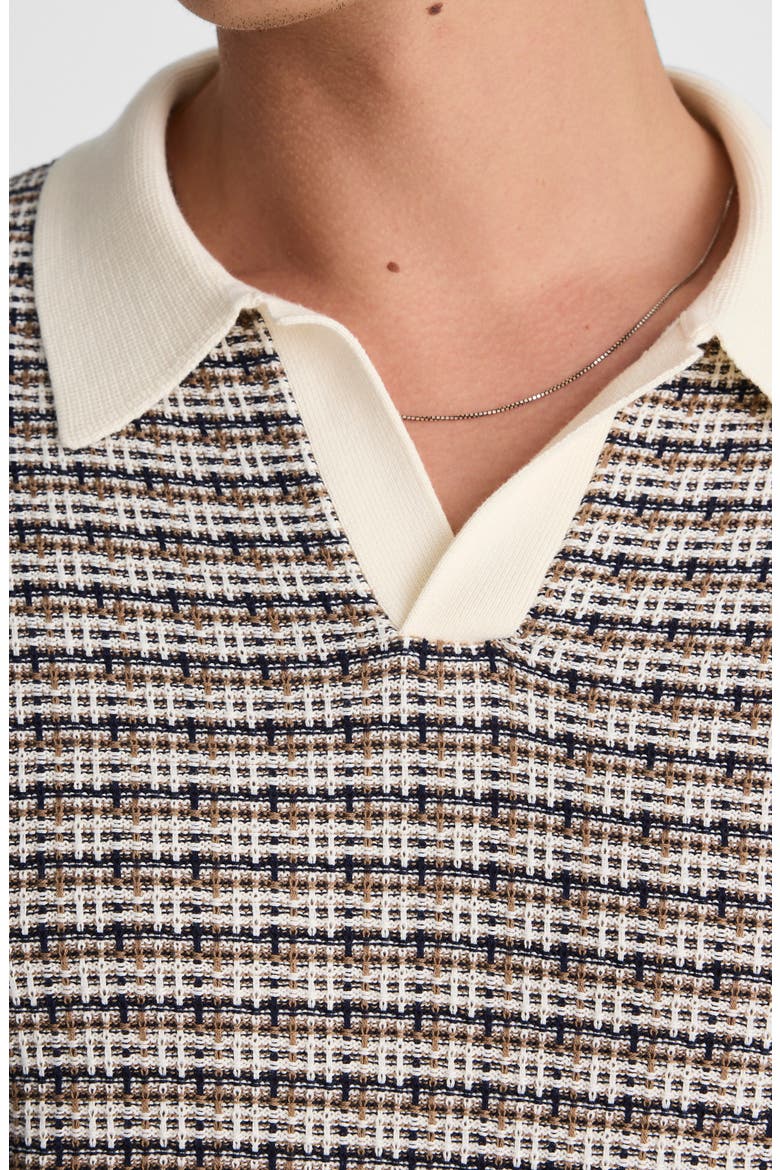Plaid Johnny Collar Polo Sweater, Alternate, color, VINTAGE IVORY