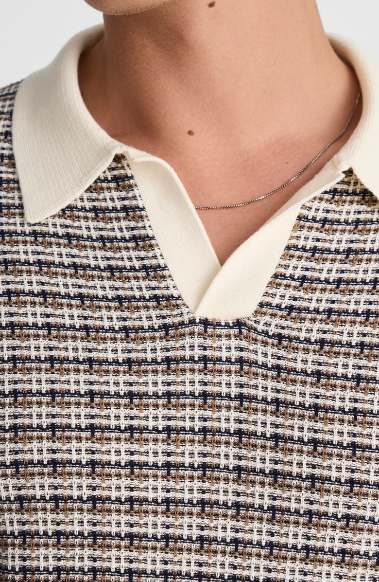 Madewell Plaid Johnny Collar Polo Sweater, Alternate, color, Vintage Ivory