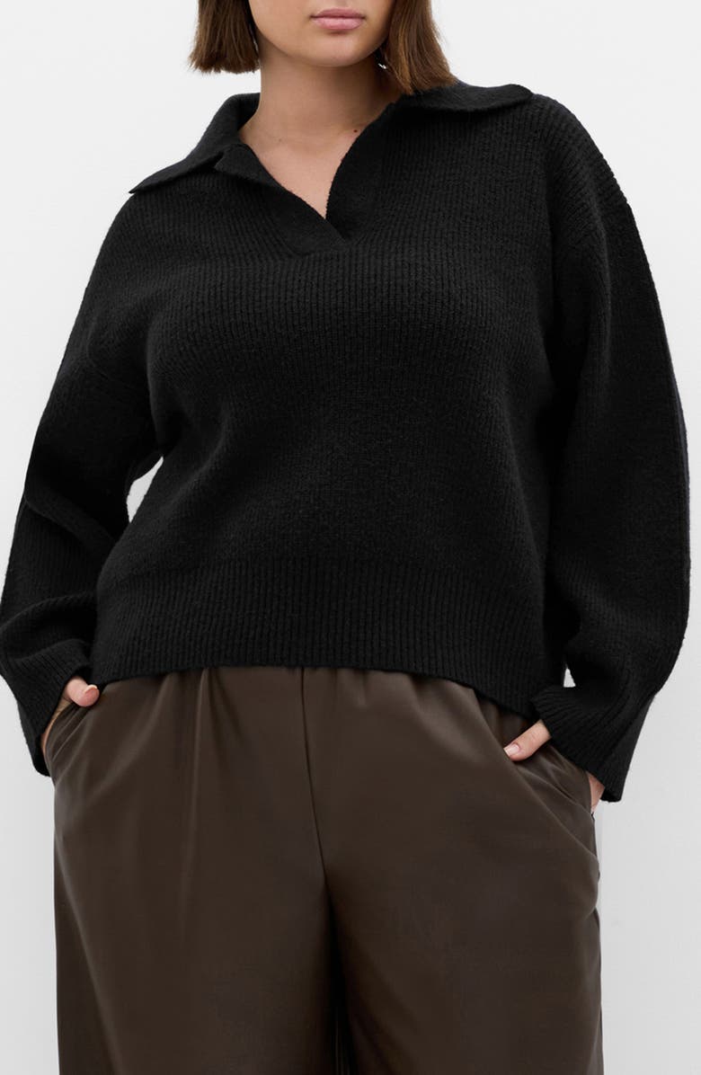 City Chic Opal Spread Collar Sweater, Main, color, Black