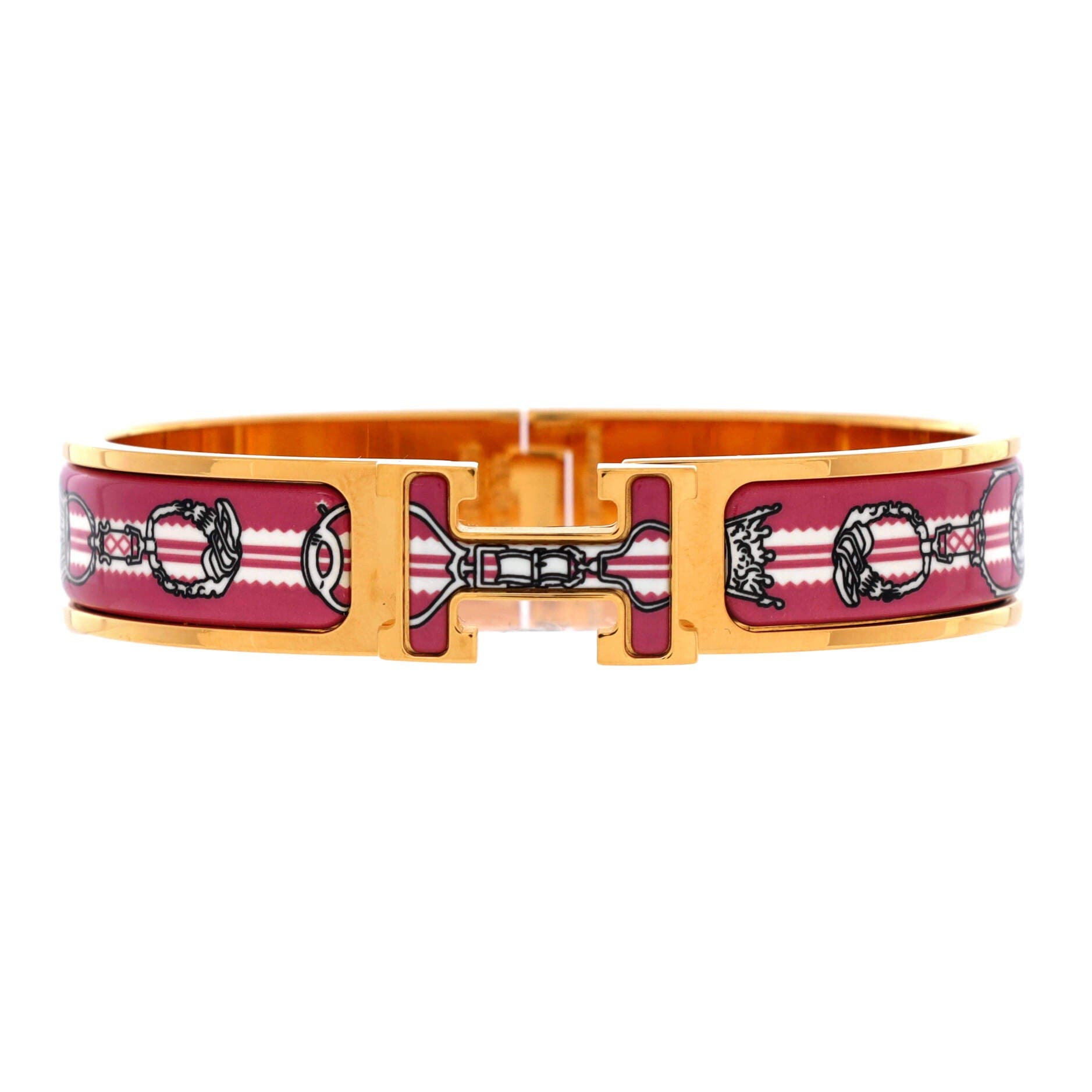 Pre-Owned Hermes Clic H Bracelet Printed Enamel Narrow, Main, color, Pink