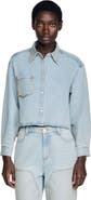 SANDRO Rhinestone cropped denim shirt