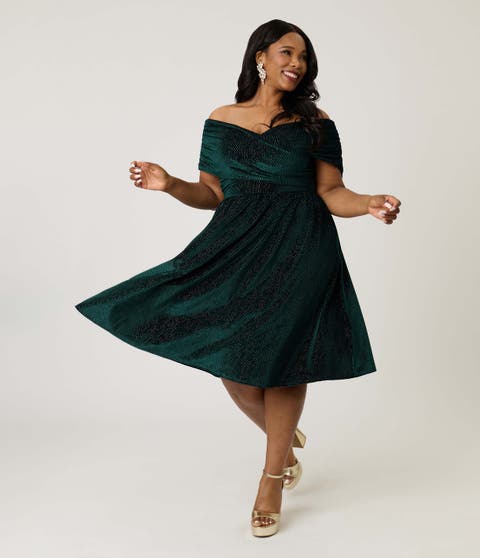 Plus Size Shirred Off Shoulder Swing Dress