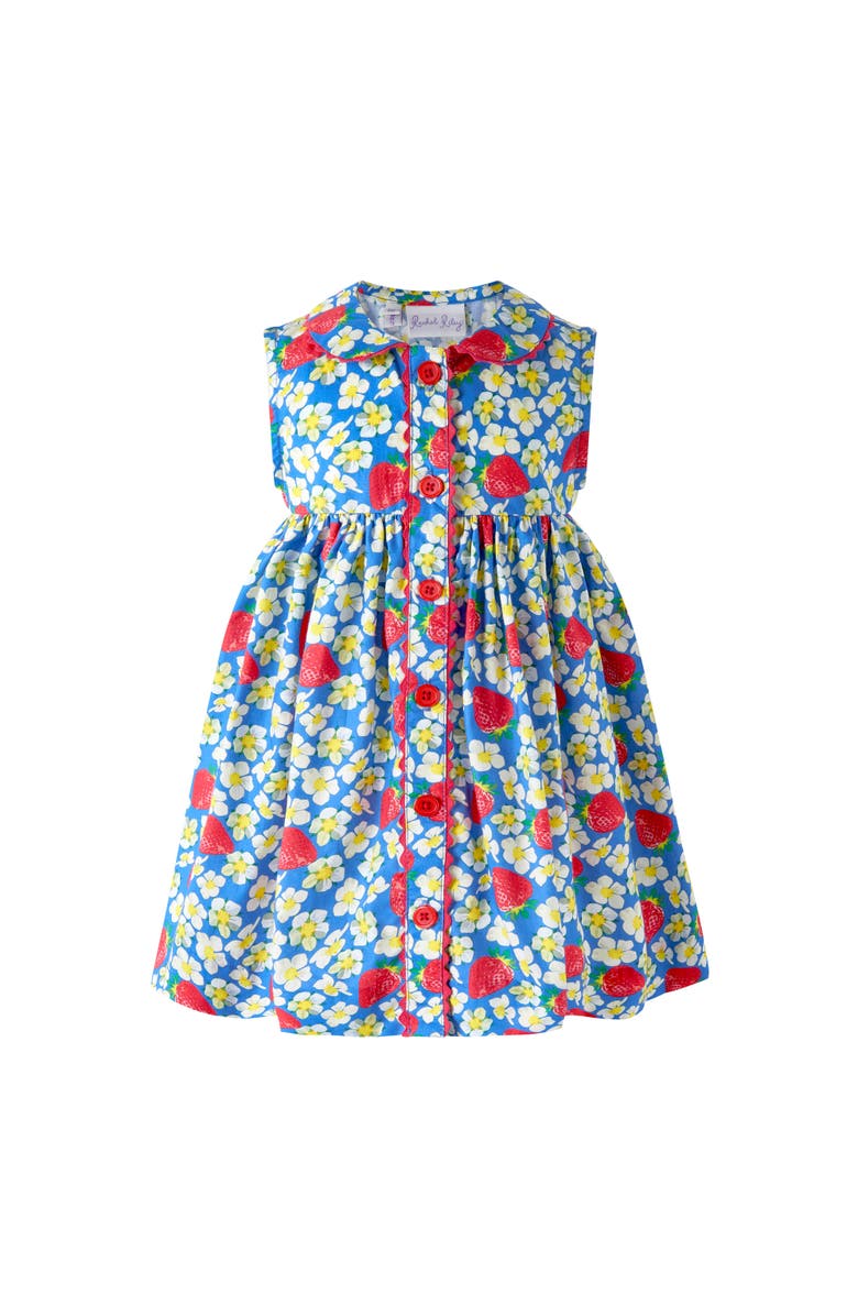 Rachel Riley Strawberry Button-Front Dress and Bloomers, Main, color, Blue