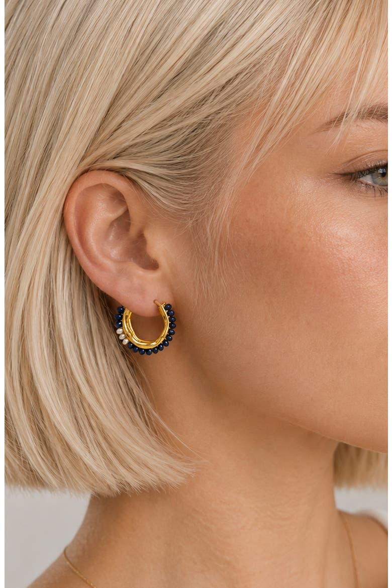 Olive Beaded Hoop Earrings, Alternate, color, GOLD