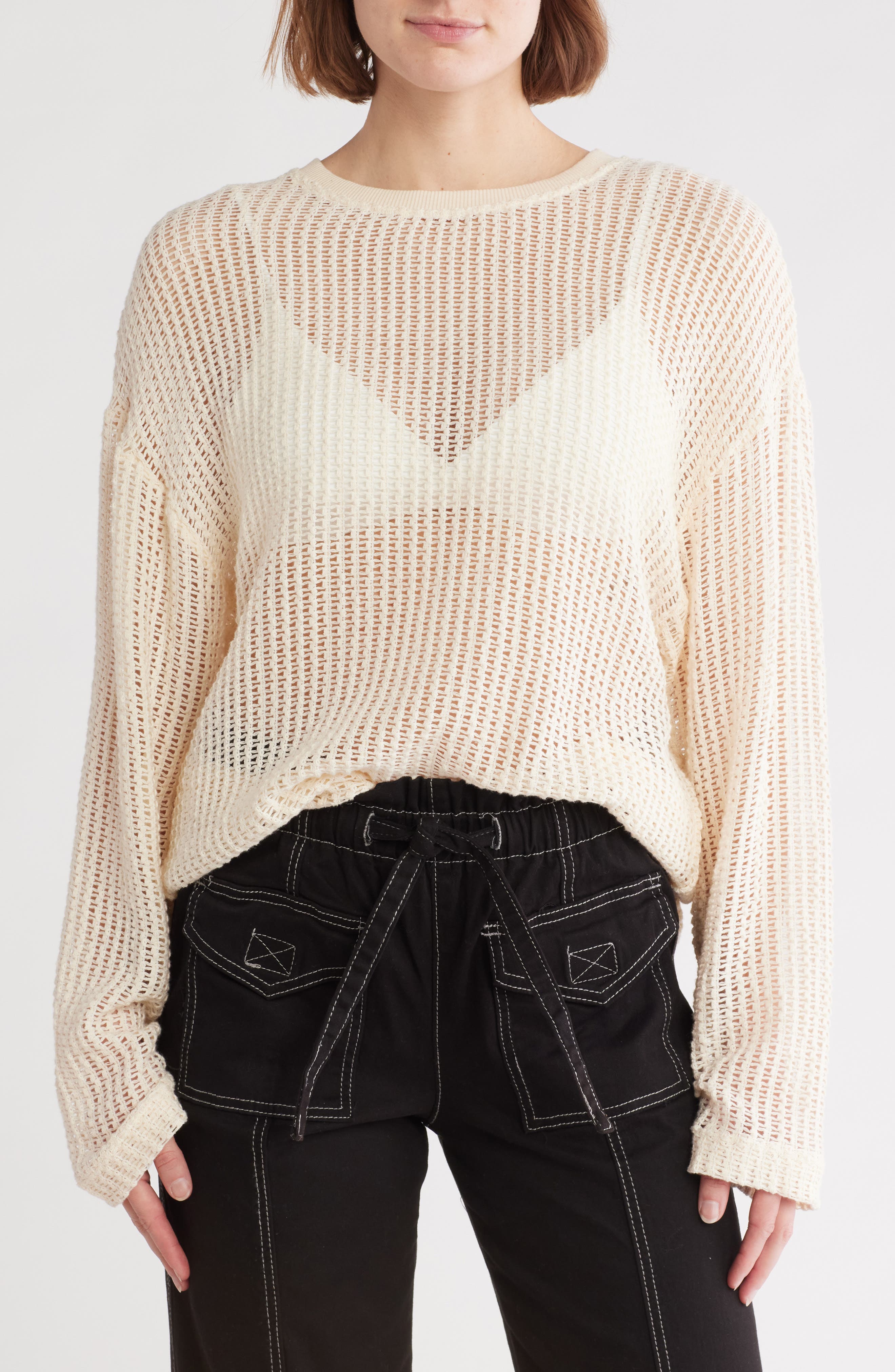 Topshop Open Stitch Metallic Pullover