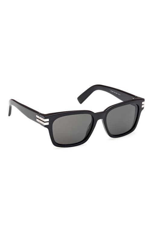 Zegna 55mm Polarized Rectangular Sunglasses In Black