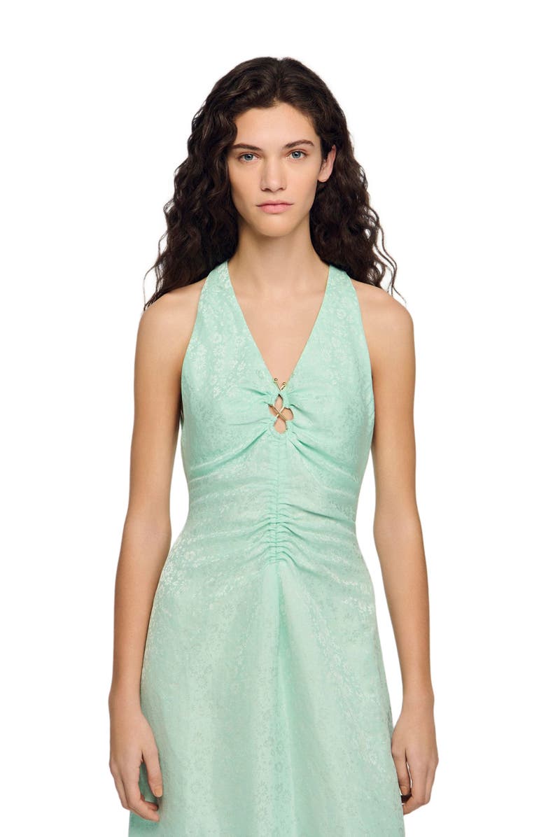 SANDRO V-neck floral print maxi dress, Alternate, color, Light Green