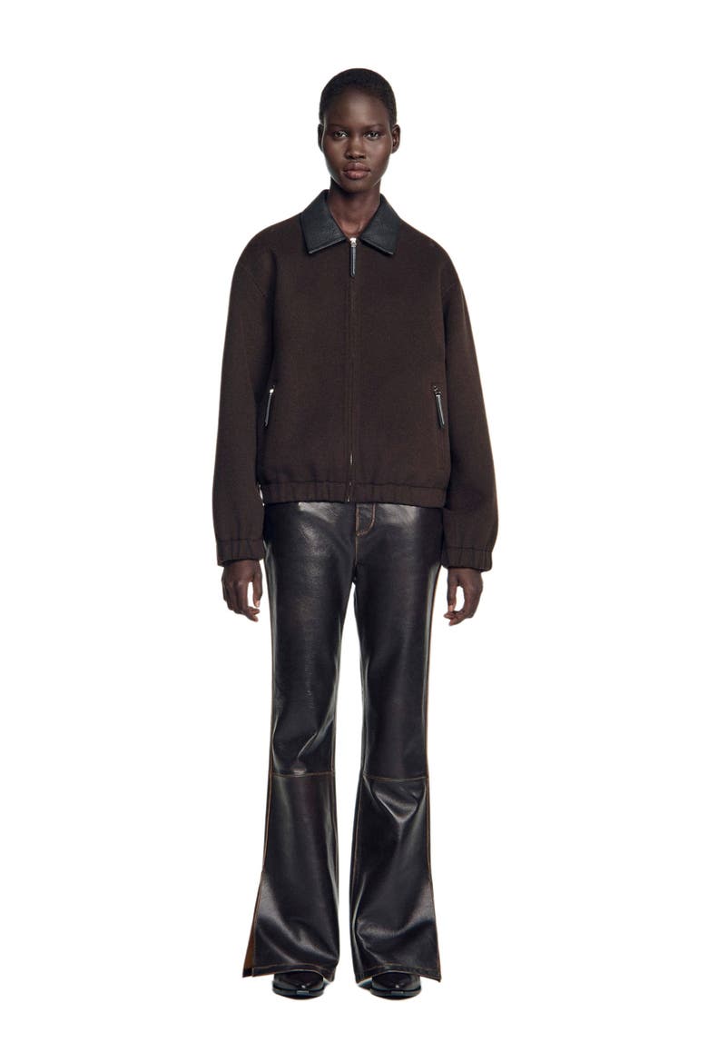 Double-faced Leather Collar Jacket, Main, color, Black brown