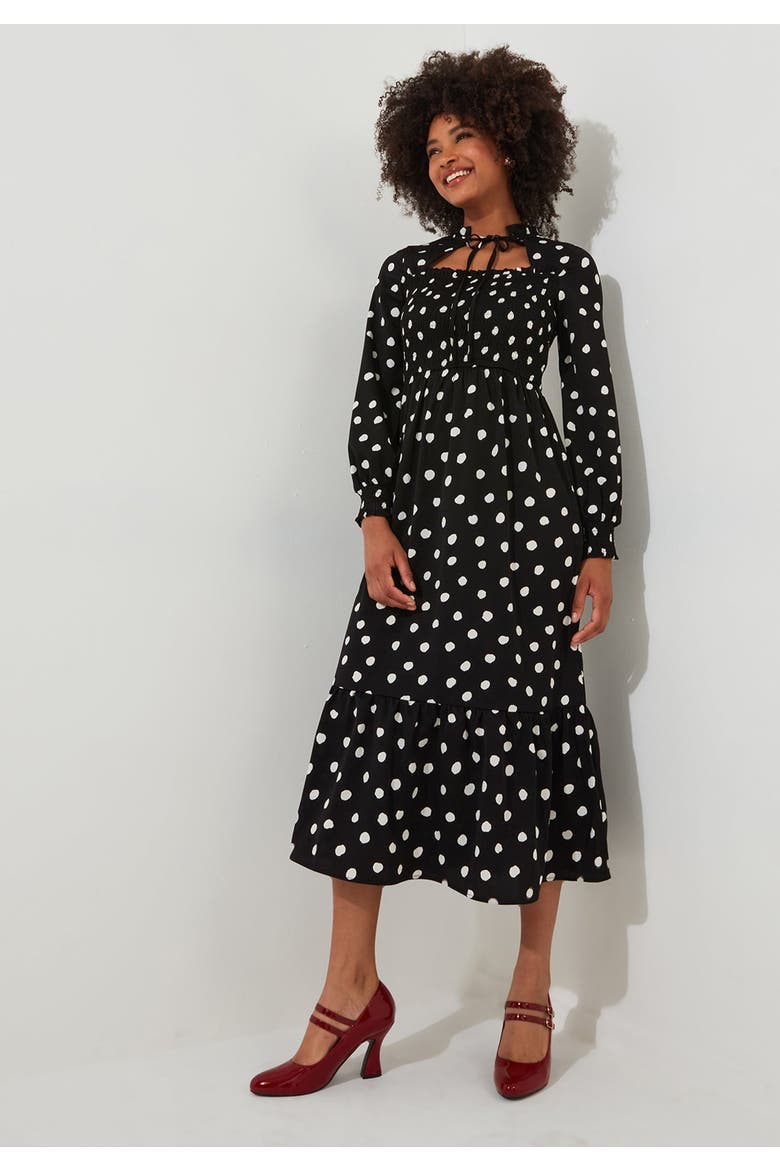 Long Sleeve Smocked Midi Dress, Main, color, SCATTERED DOT
