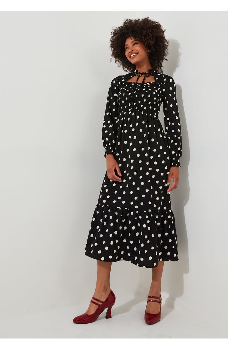 Joe Browns Long Sleeve Smocked Midi Dress, Main, color, Scattered Dot