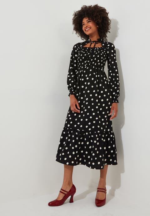 Long Sleeve Smocked Midi Dress (Plus)